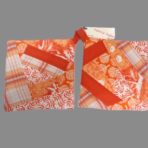 Handmade Quilted Potholders Set of 2 Orange White