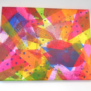 Small Original Abstract Painting on Canvas Bright Colors 8&quot;x10&quot; Signed