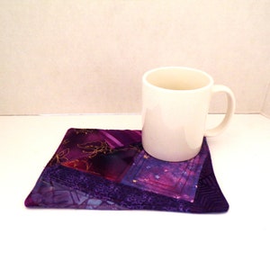 Mug Rug Quilted Cottons Pieced Handmade Coffee Coaster Tiny Quilt Shades of Purples Cup NOT Included