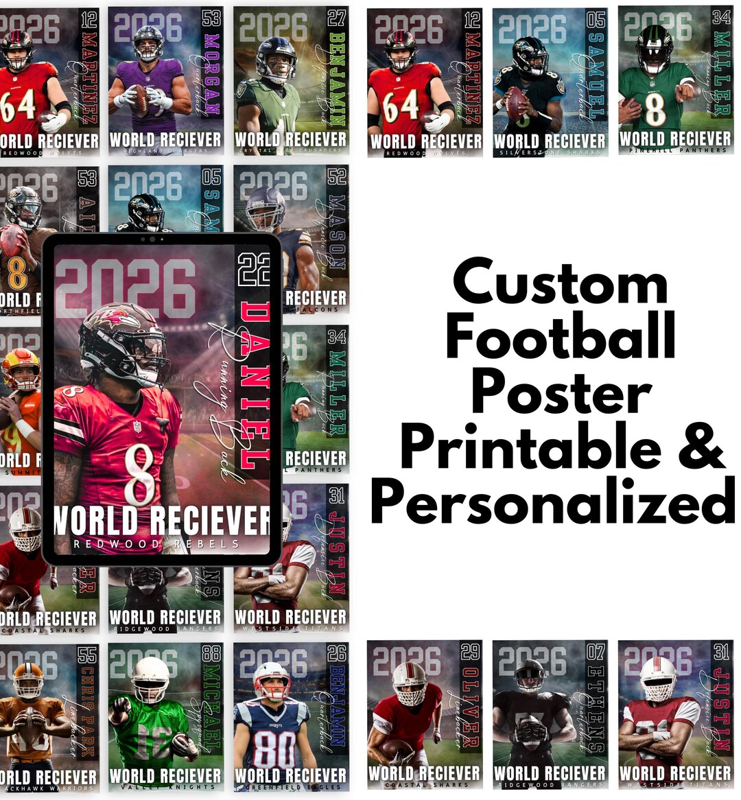 Personalized Football Player Poster | Custom Sports Wall Art | Editable ...