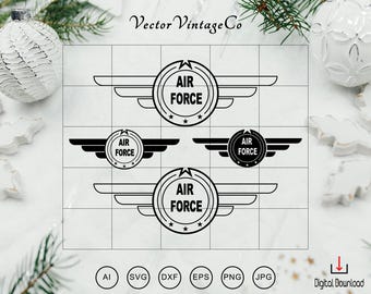 The Air Force Wings SVG Bundle, Military Wings Badge svg Emblem, Air Force Emblem, US air force wings Cricut & Silhouette Cut Files