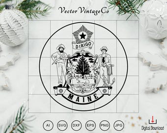 Seal of the Maine State Seal SVG Bundle, Seal of Maine logo Emblem, Maine Emblem svg, Maine logo svg Cricut & Silhouette Cut Files