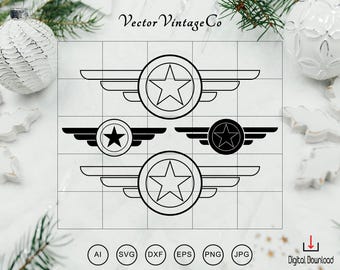 The Star Wings SVG Bundle, Military Wing Badge svg Emblem, Aviation Emblem Logo svg, Pilot Wings Cricut & Silhouette Cut Files