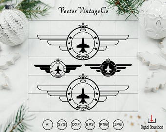 The Air Force Jet Wings SVG Bundle, Airplane Wing Badge svg Emblem, Aviation Emblem Logo svg, Pilot Jet Cricut & Silhouette Cut Files