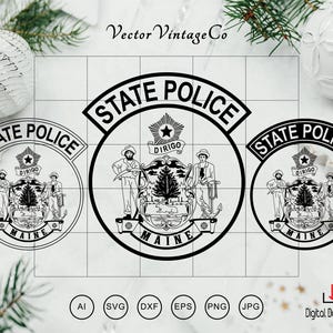Pacote de distintivos da Polícia Estadual do Maine em formato SVG, arquivo de corte para patch de insígnia (download digital)
