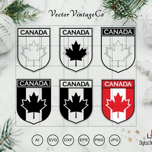 Paquete de archivos SVG del escudo de Canadá, emblema de la hoja de arce, archivo de corte del logotipo canadiense (descarga digital)