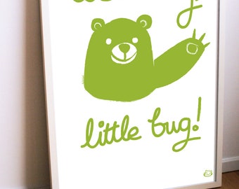 Lets hug Green Bear Childrens poster, 50x70 cm.