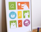 Póster infantil ilustrado y colorido del alfabeto, 50 x 70 cm.