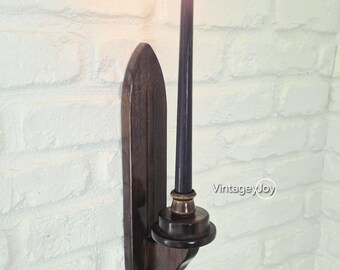 Vintage enkele houten kaars muur hangende schans, kandelaar invoegen wand taper houder, moderne muur decor uit het midden van de eeuw, woondecoratie volkskunst