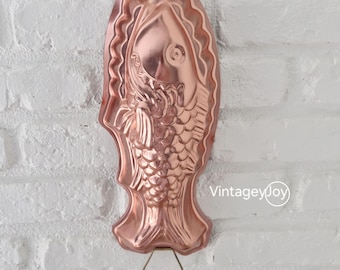 Vintage Copper Fish Mold, Ocean Cooper Kitchen Wall Decor, Mid-Century Costal Wall Hanging, Solid Copper Fish for Decoration