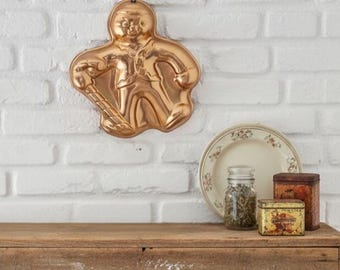 Vintage Cooper Gingerbread Man Mold, Festive Cooper Kitchen Wall Decor, Mid-Century Christmas Wall Hanging, Solid Copper for Decoration