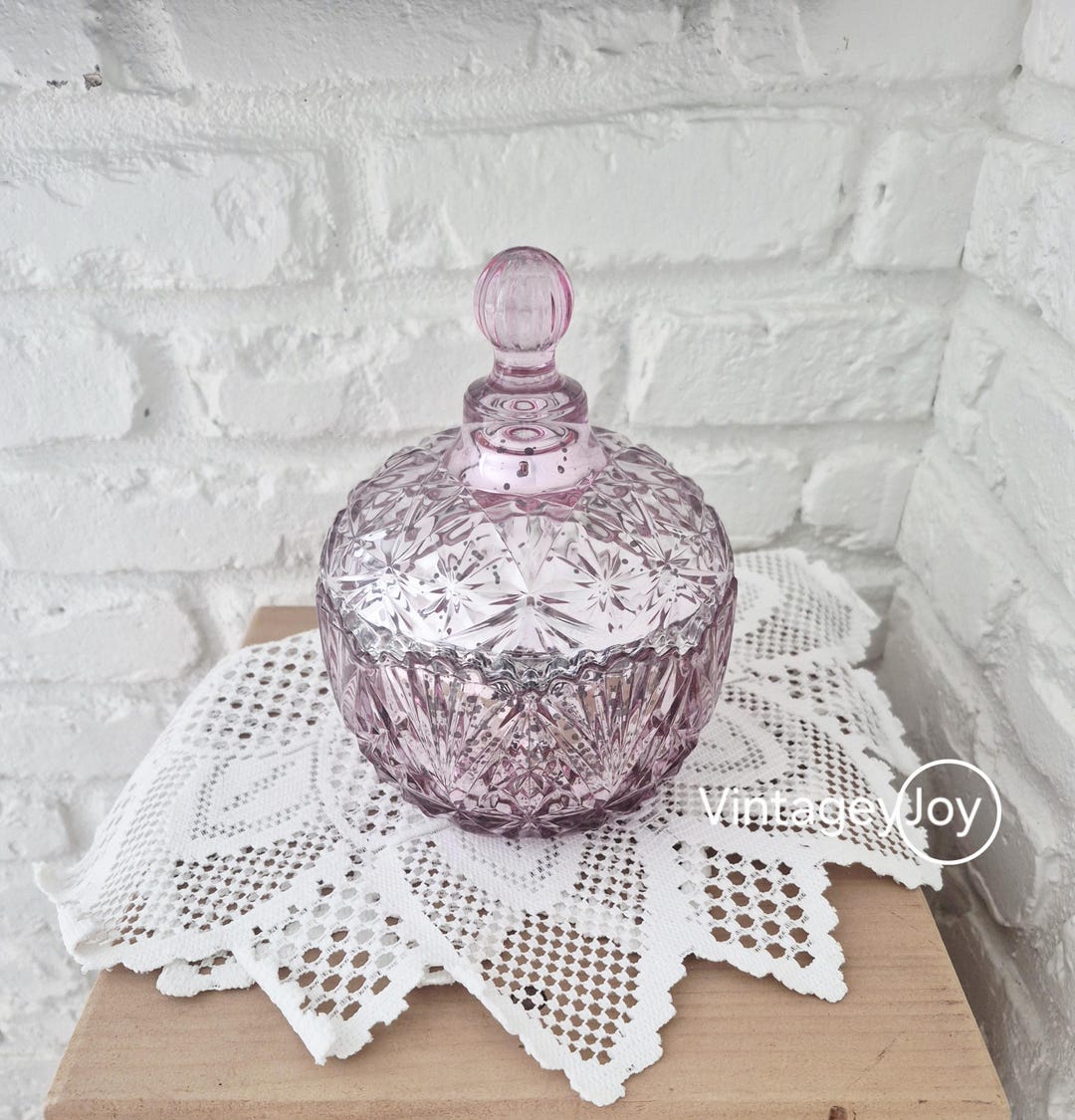Vintage Pink Crystal Jewelry Storage, Whimsy Glass Make-up Dish, Knick ...