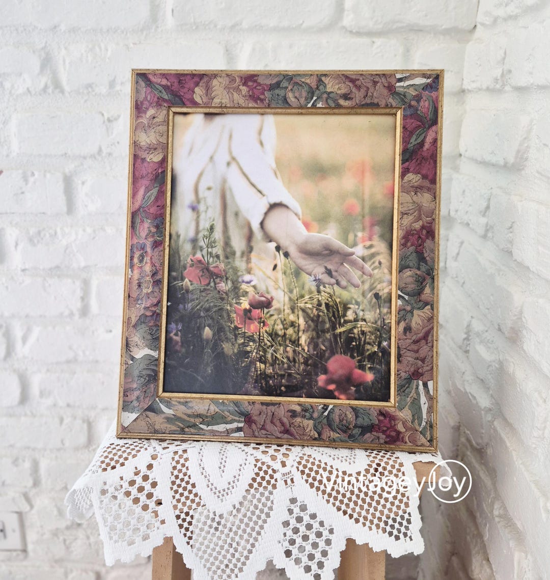 Vintage Floral Decoupage Picture Frame 8x10, Cottage Core Flower ...