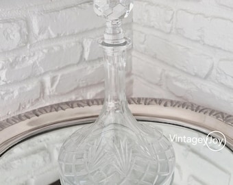 Decantador de barco de cristal macizo vintage de mediados de siglo, jarra grande de cristal tallado para vino y licores, pieza decorativa para bar, decoración para carrito de bar.