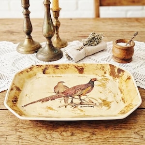 Vintage Robert Gordon Australia Pheasant Platter, Large Pottery Serving Tray, Wildlife Series Game Birds, Rustic Cabin Decor, Signed Art