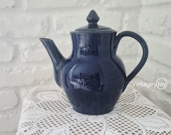 Vintage Cobalt Blue Teapot, Mid-Century Modern Swedish Sculptural Ceramic Teapot, Collectible Kitchen Earthenware, Scandinavian Decor