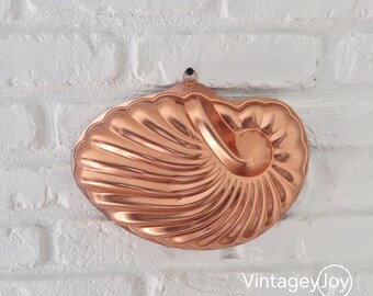 Molde de concha marina de cobre vintage, decoración de pared de cocina Nautilus Cooper, adorno de pared costero de mediados de siglo, concha de cobre macizo para decoración