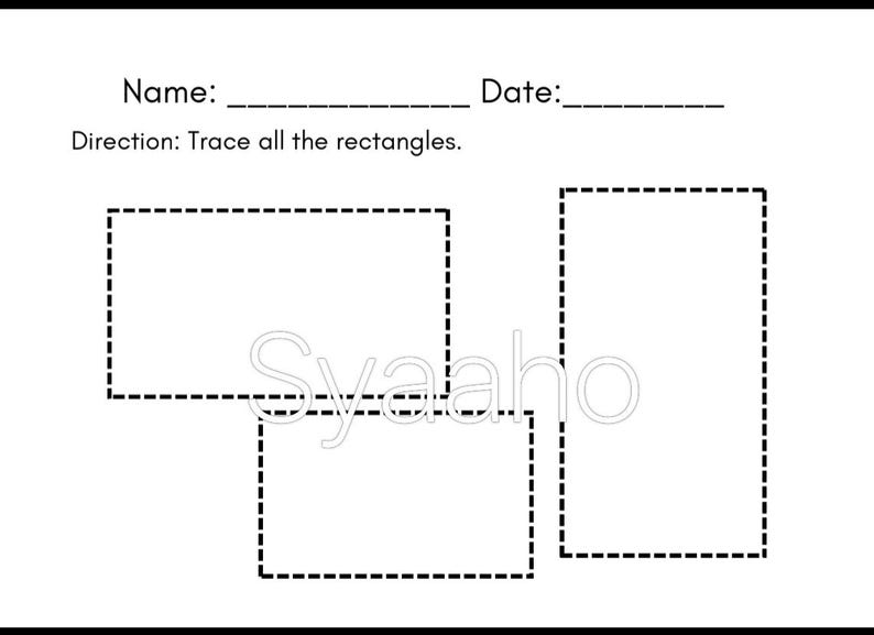 Rectangle Tracing Math Worksheet Tracing Shapes Worksheet: Square, Circle, Triangle, Rectangle and Star ...