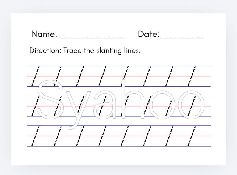 Vector Slanting Line Worksheet.pdf Tracing Lines Worksheet: Straight, Slant, Zigzag (PDF Pattern) - Etsy