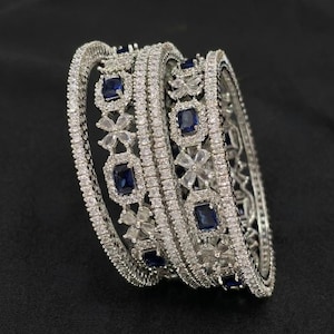 Silver American Diamond Bangles Set | CZ Stone Indian Wedding Jewelry