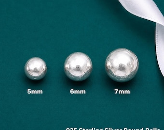 925 Sterling Silver Round Ball Beads • Seamless Spacer Charms for Jewelry Making