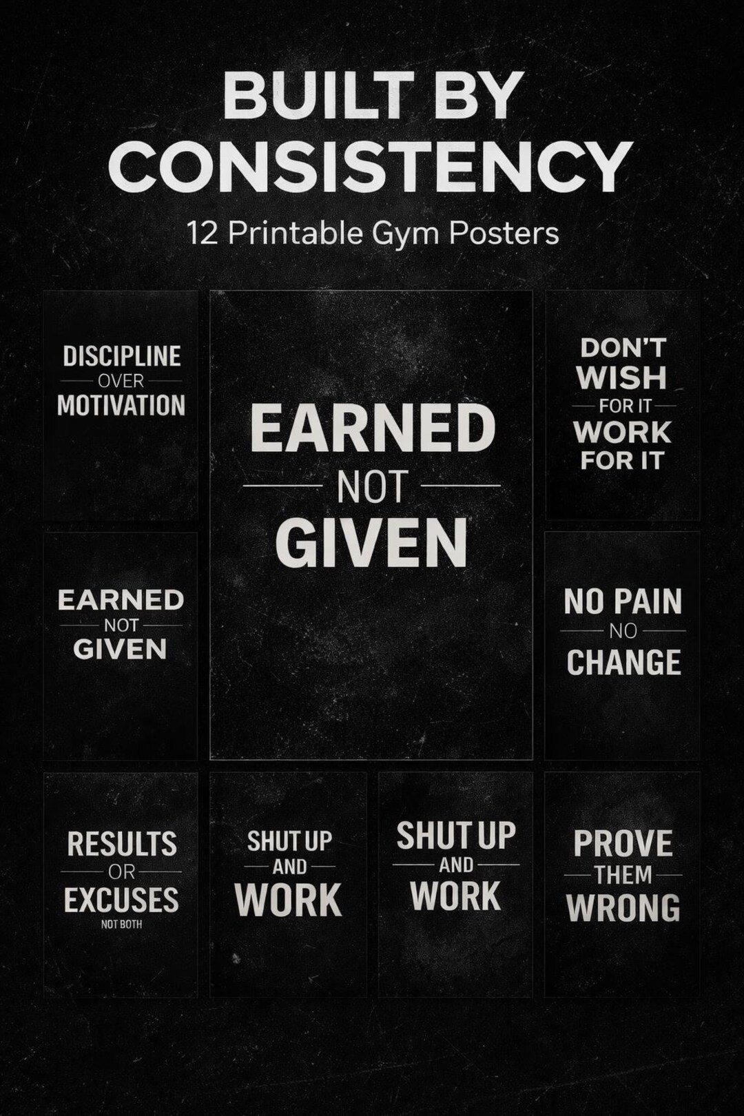 Gym Motivation Poster Bundle – 12 Printable Workout Posters, Discipline ...