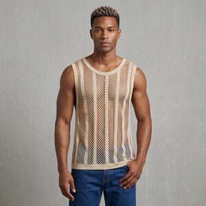 Men Mesh Tank Top, Breathable Sleeveless Shirt, Lightweight Summer Vest, See Through Gym Top, Casual Streetwear Tank, Modern Fit Top image 4
