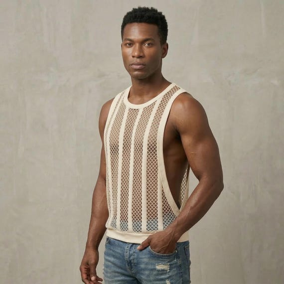 Men Mesh Tank Top, Breathable Sleeveless Shirt, Lightweight Summer Vest, See Through Gym Top, Casual Streetwear Tank, Modern Fit Top