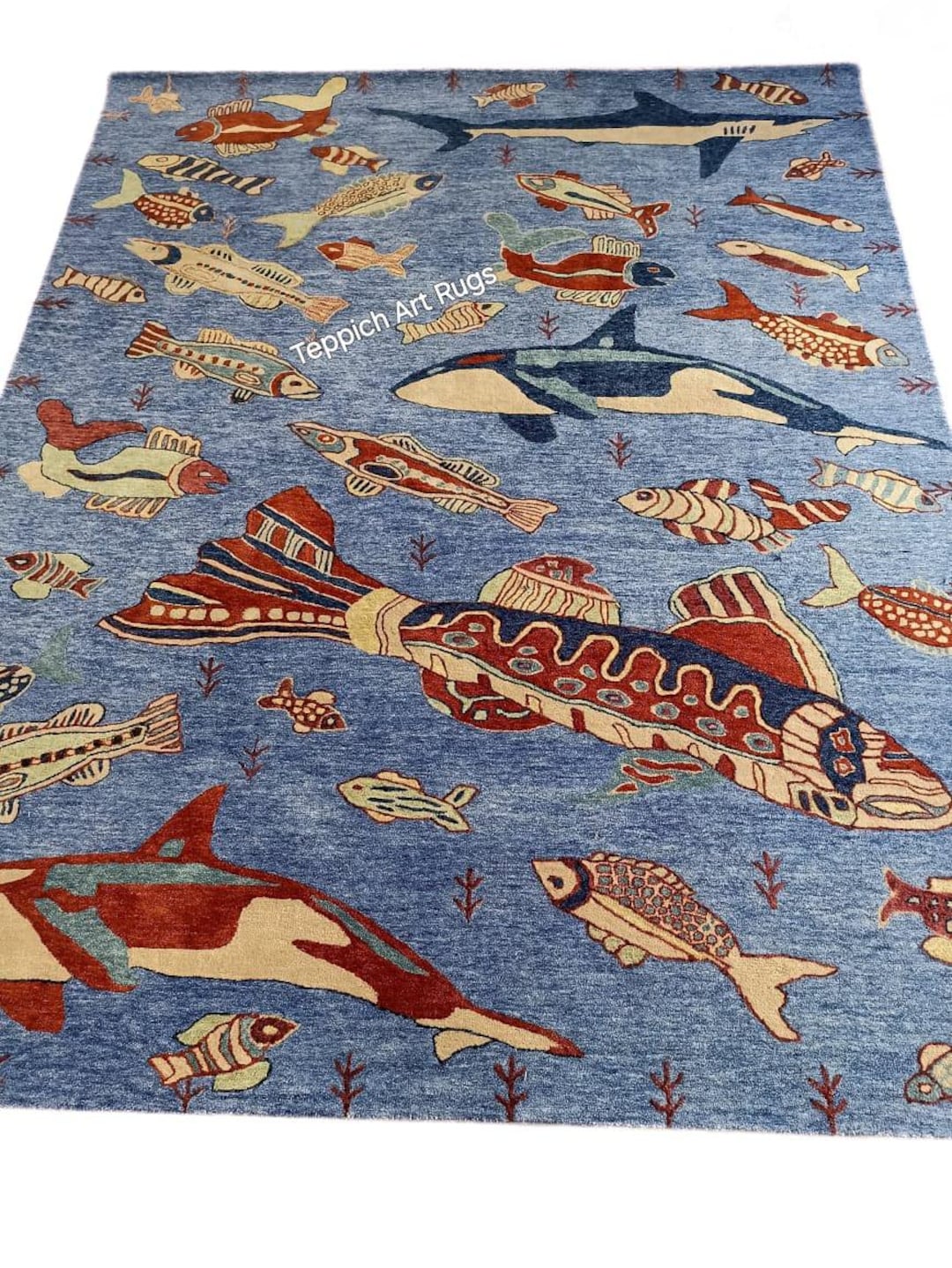 Fish Identification Rug Anthro Inspired Underwater Theme Artistic Carpet Nautical Fish Design ...