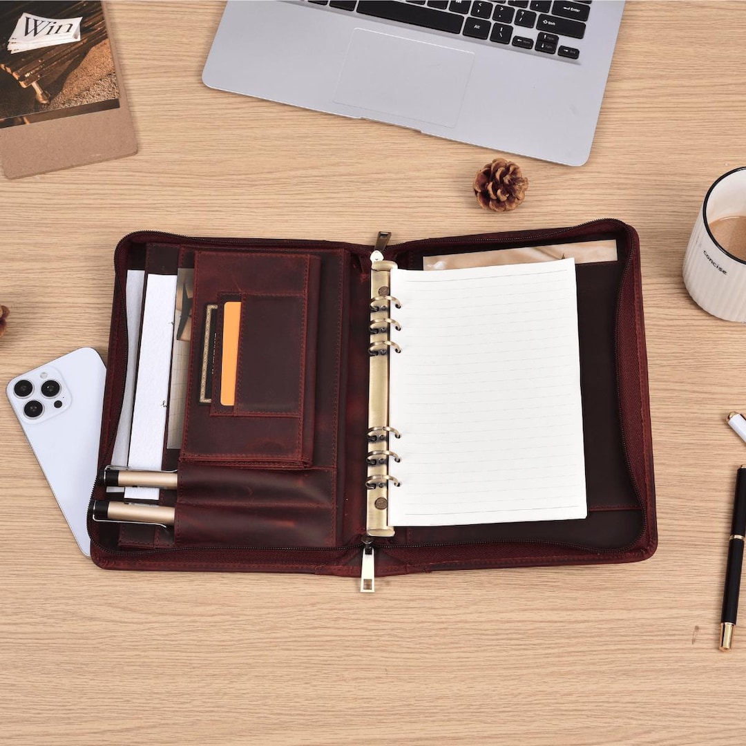 Personalized Real Leather Planner | 6-ring Padfolio Binder With iPad ...