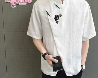 Stand Collar Shirt | Minimalist Button Up Summer Top | Modern Casual Menswear