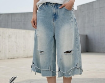 Ripped Baggy Shorts | Washed Wide Leg Jorts | Daily Wear | Y2K Streetwear Outfit