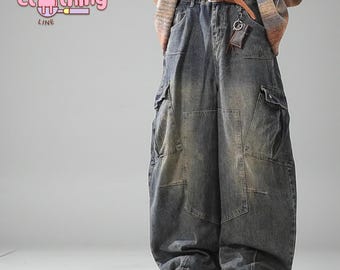 Multi Pocket Jeans | Baggy Workwear Wide Leg Pants | Casual Urban Outfit | Korean Streetwear Trend