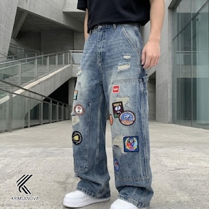 Embroidered Ripped Jeans | Denim Wide Leg Pants | Daily Wear | Retro Casual Streetwear

Distressed wide leg denim pants with embroidered patches, ripped details, and retro streetwear style.