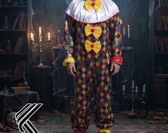 Clown Costume Set | Rhombus Pattern One Piece | Party Wear | Funny Cosplay Outfit