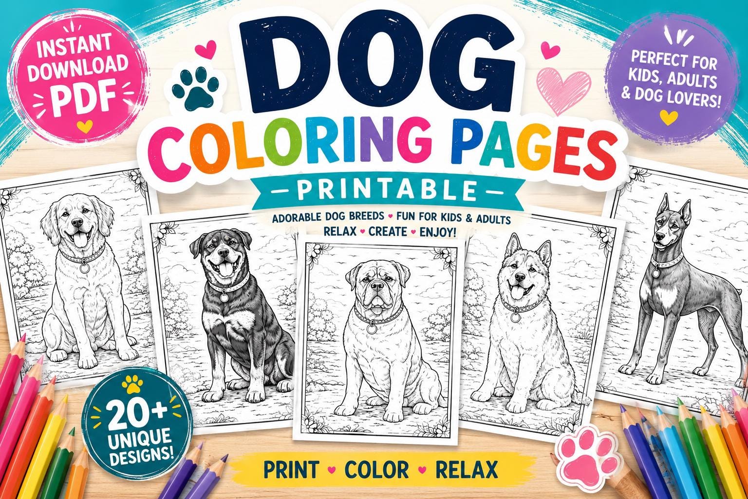 Dog Prinatble Color Worksheet.pdf Printable Dog Coloring Pages | Adorable Dog Breeds for Kids & Adults ...