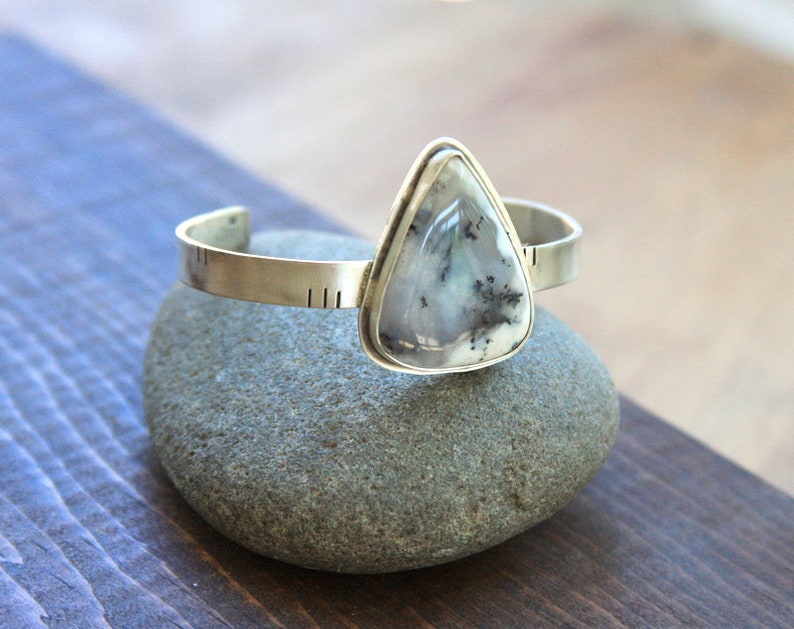 dendritic opal bracelet cuff bracelet Stone cuff bracelet Dendritic opal cuff artisan made dendritic opal cuff sterling silver cuff