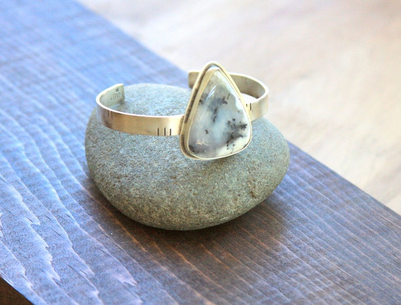dendritic opal bracelet cuff bracelet Stone cuff bracelet Dendritic opal cuff artisan made dendritic opal cuff sterling silver cuff