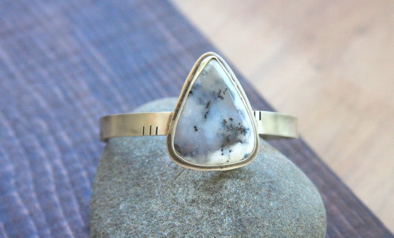 dendritic opal bracelet cuff bracelet Stone cuff bracelet Dendritic opal cuff artisan made dendritic opal cuff sterling silver cuff