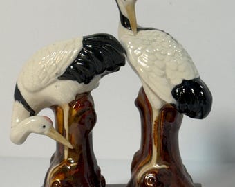 Vintage Crane Figurines Pair  | mid-Century Japanese Ceramic Storks