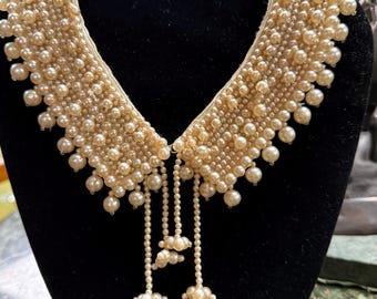 Vintage 1950s Faux Pearl Beaded Collar Necklace – Boutique Statement Bib