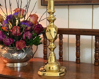 Antique English Brass Candlestick – “The Queen of Diamonds” – Single