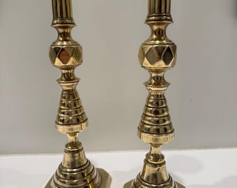Antique English Brass Beehive Candlesticks (Pair, 1893–1894)