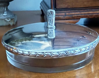 Vintage glass vanity dish with silver plated lid – a whisper of elegance