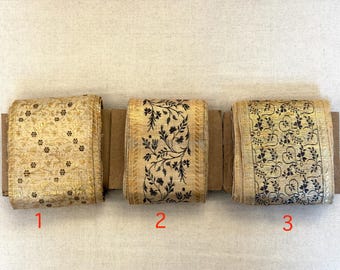 9 Yard Roll of Vintage Indian Silk Sari Trim | Gold Zari & Black Floral Brocade