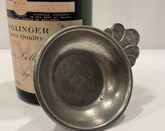 Vintage French Pewter Tastevin (wine tasting cup) with scalloped handle
