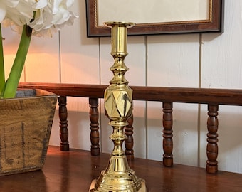 Antique English Brass Candlestick – “The Diamond Princess” – Single