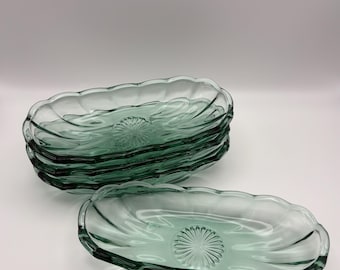 Vintage Anchor Hocking Set of four  Green Glass Dish | Starburst Soda Fountainware