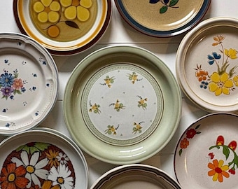 Mismatched Retro Floral and Neutral Stoneware Salad plates | Choice 2079