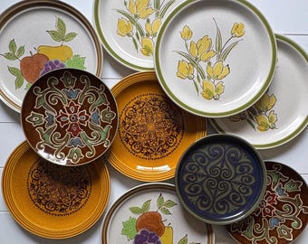 Retro Floral and Geometric Stoneware Plates | Choice